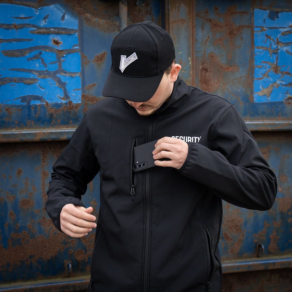 Chaqueta softshell SECURITY negra, vista frontal del producto
