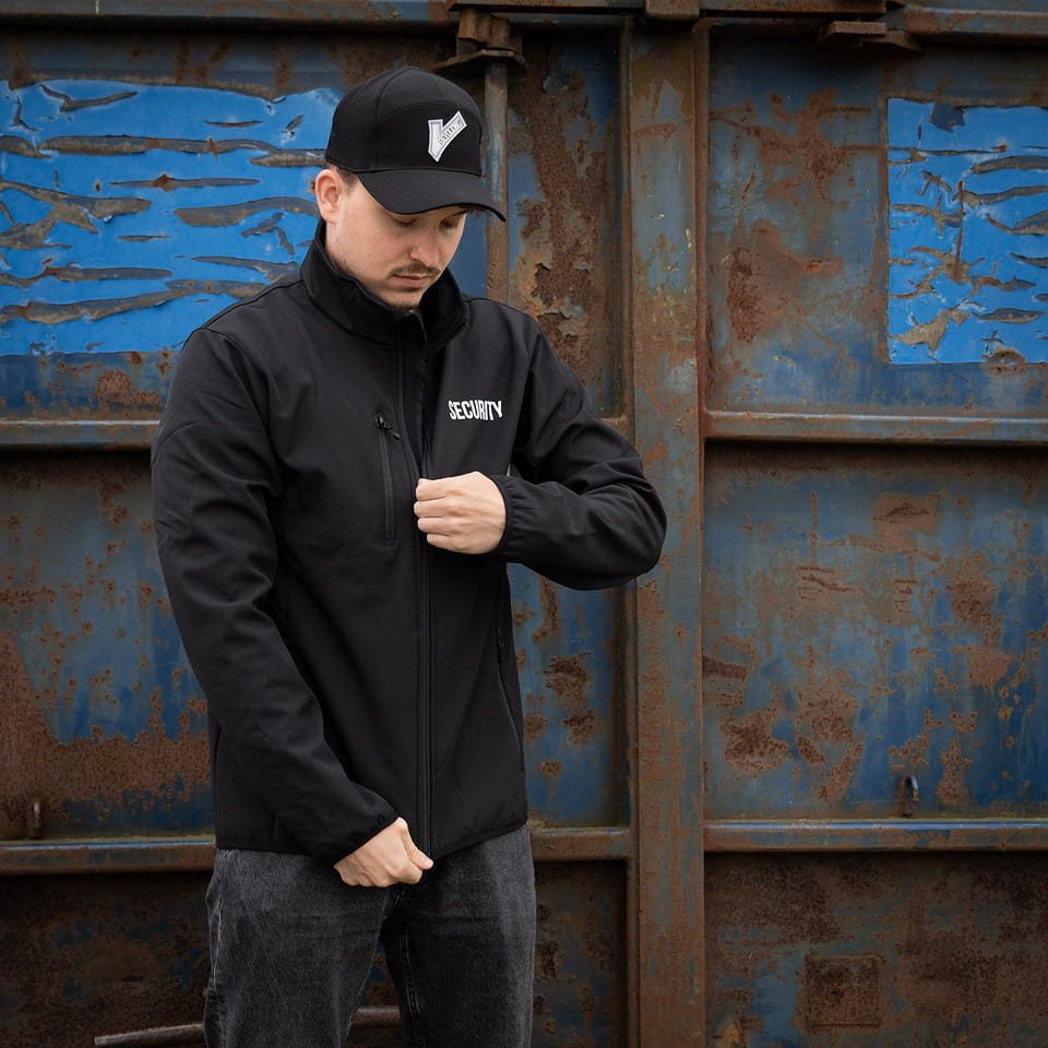 Chaqueta softshell SECURITY negra, vista frontal del producto