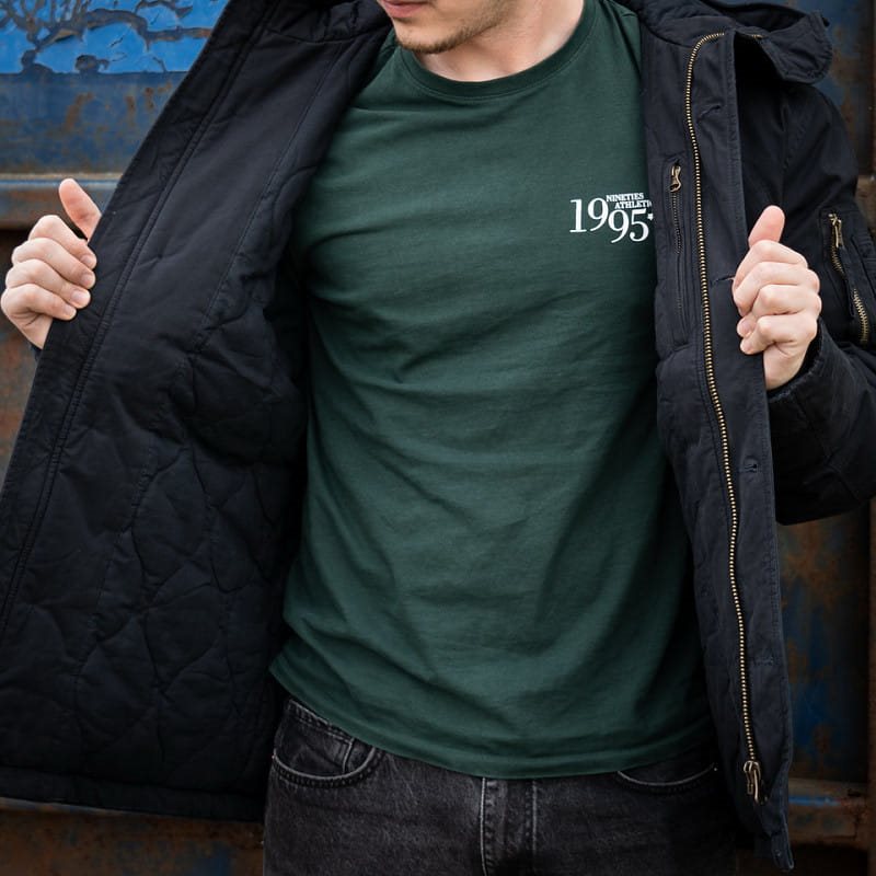 Parka Commander Army negra, vista frontal, algodón con efecto lavado