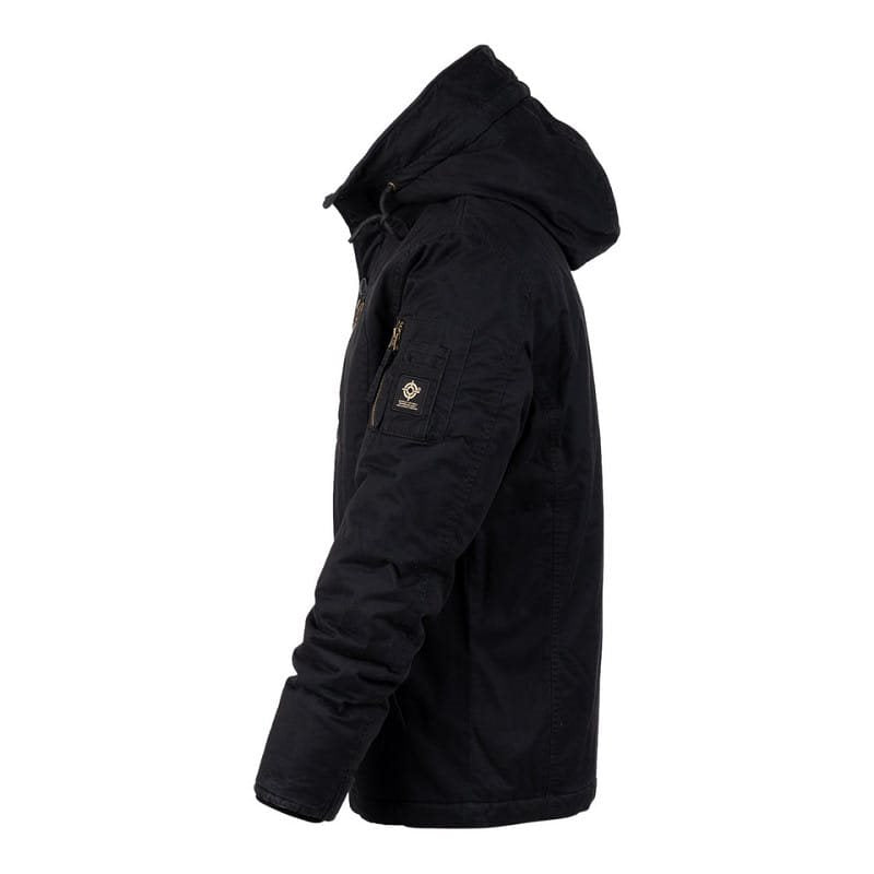 Parka Commander Army negra, vista frontal, algodón con efecto lavado