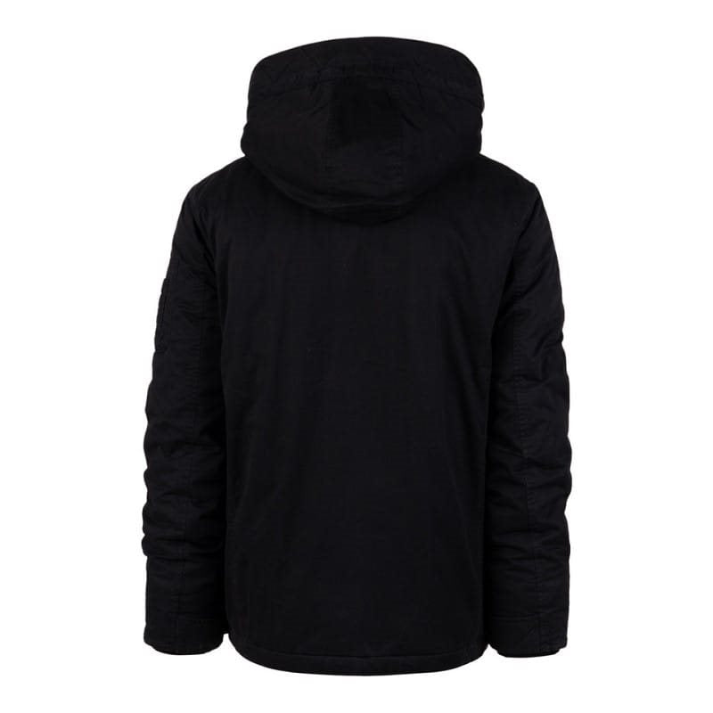Parka Commander Army negra, vista frontal, algodón con efecto lavado