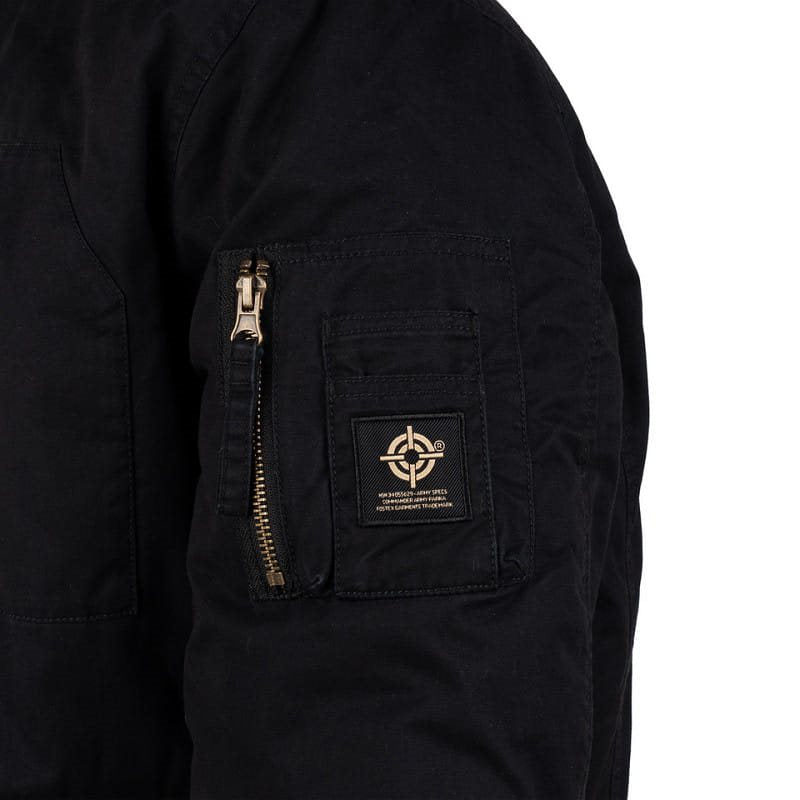 Parka Commander Army negra, vista frontal, algodón con efecto lavado