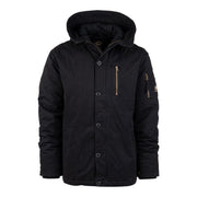 Parka Commander Army negra, vista frontal, algodón con efecto lavado