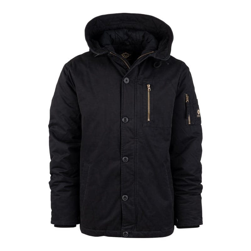 Parka Commander Army negra, vista frontal, algodón con efecto lavado