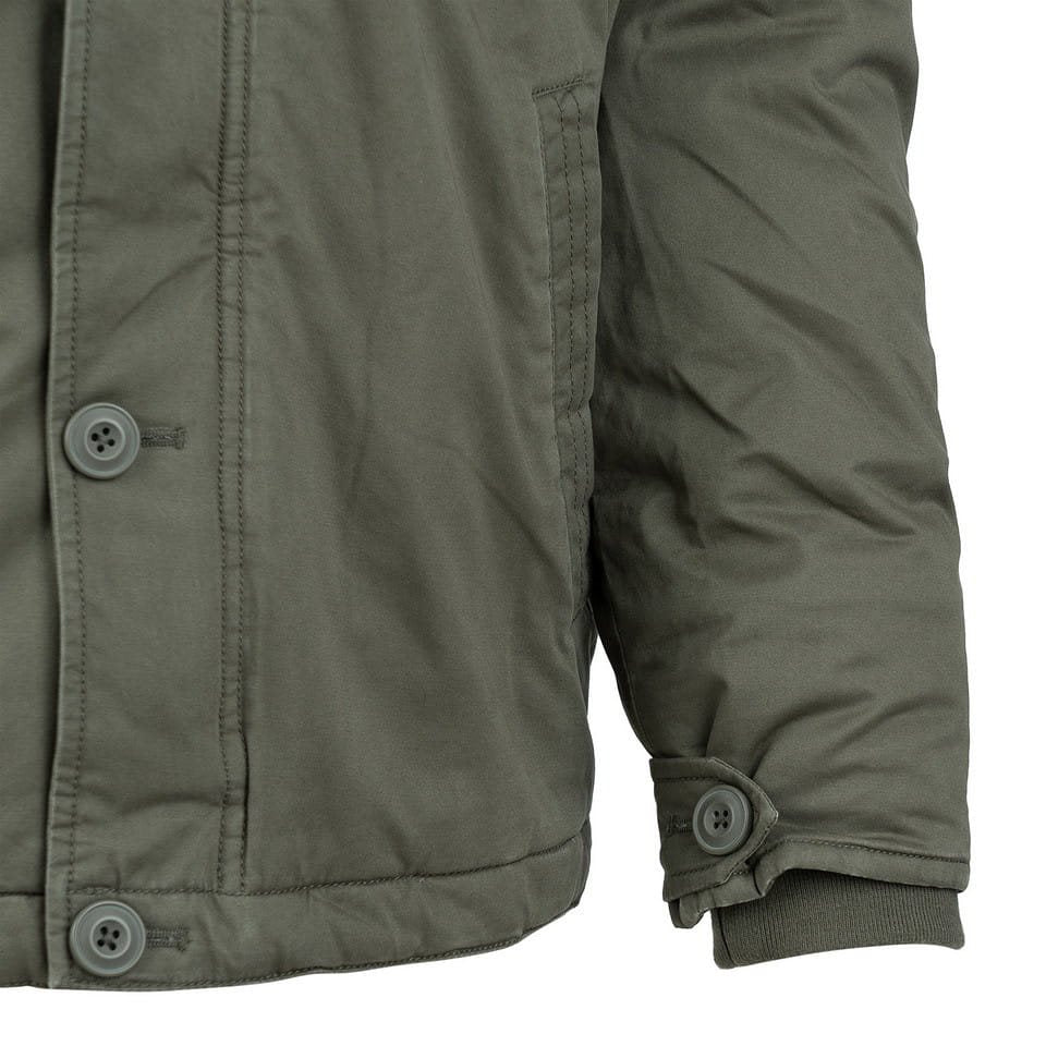 Parka Commander Army verde, parka cálida de algodón con acabado lavado vista frontal