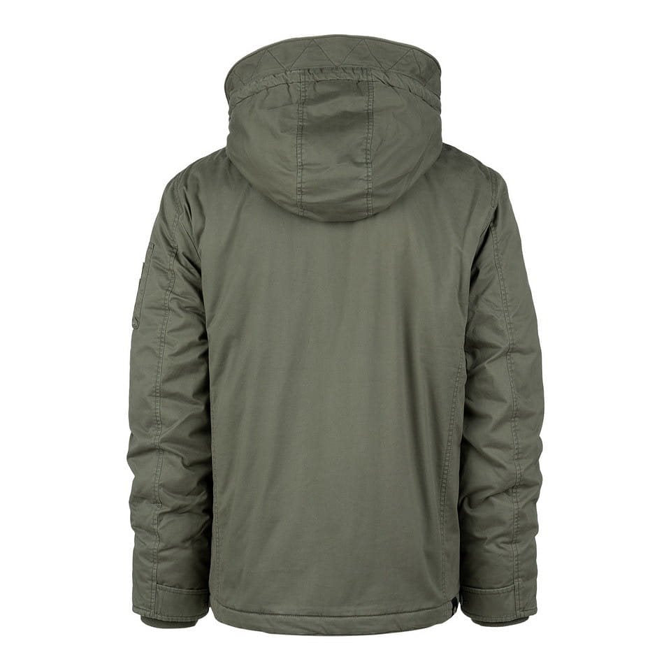 Parka Commander Army verde, parka cálida de algodón con acabado lavado vista frontal