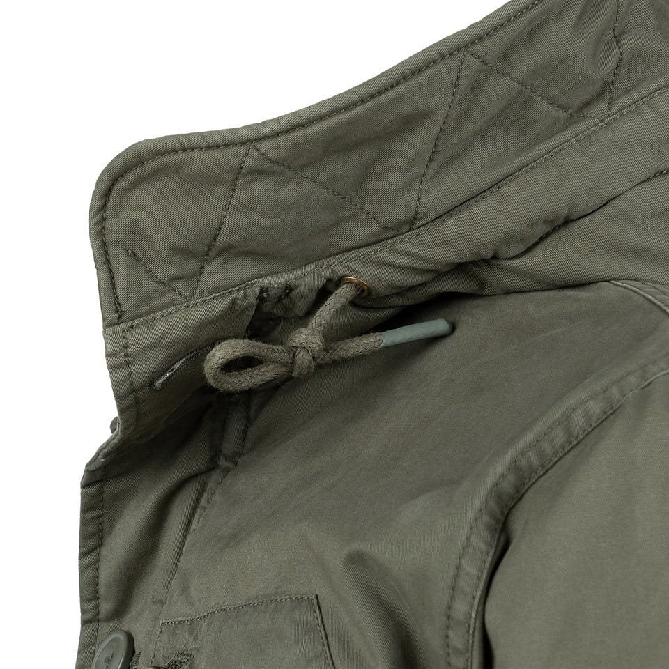 Parka Commander Army verde, parka cálida de algodón con acabado lavado vista frontal