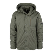 Parka Commander Army verde, parka cálida de algodón con acabado lavado vista frontal