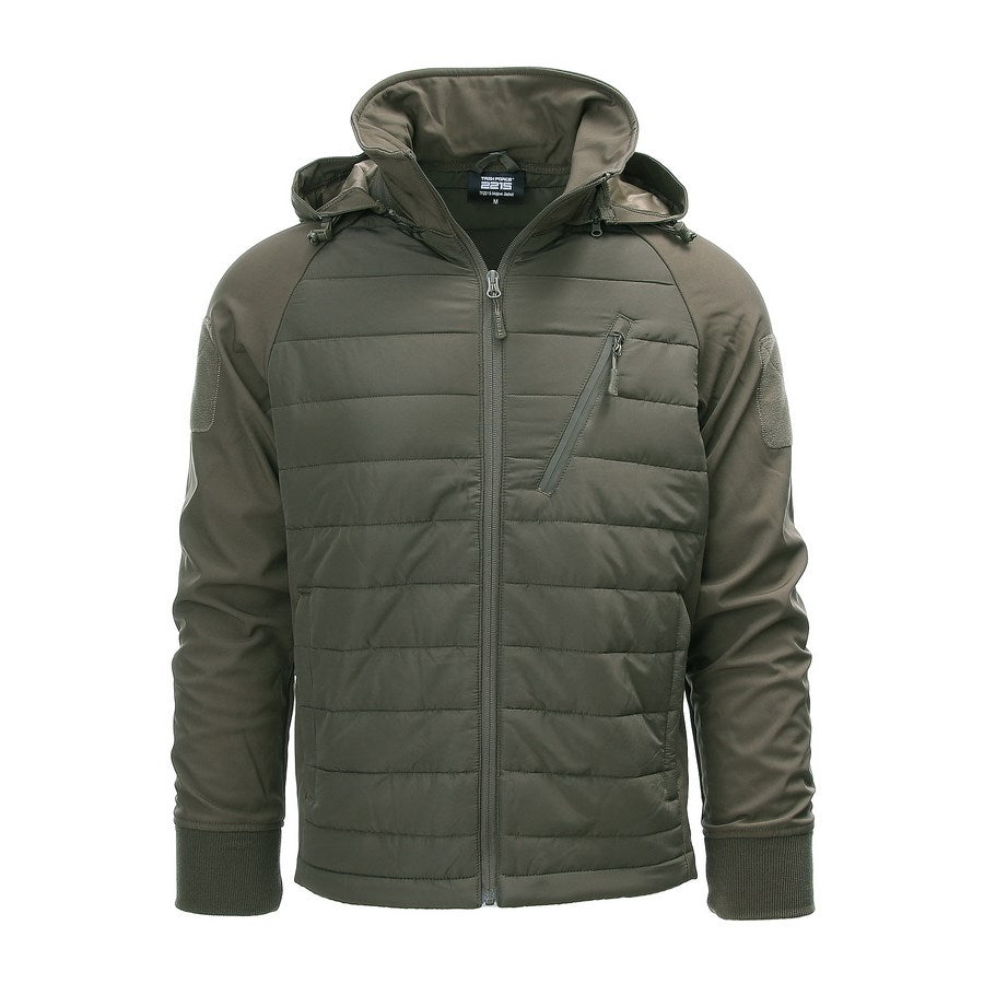 Chaqueta MOJAVE TF 2215 vista frontal con capucha integrada en el cuello y cinco bolsillos