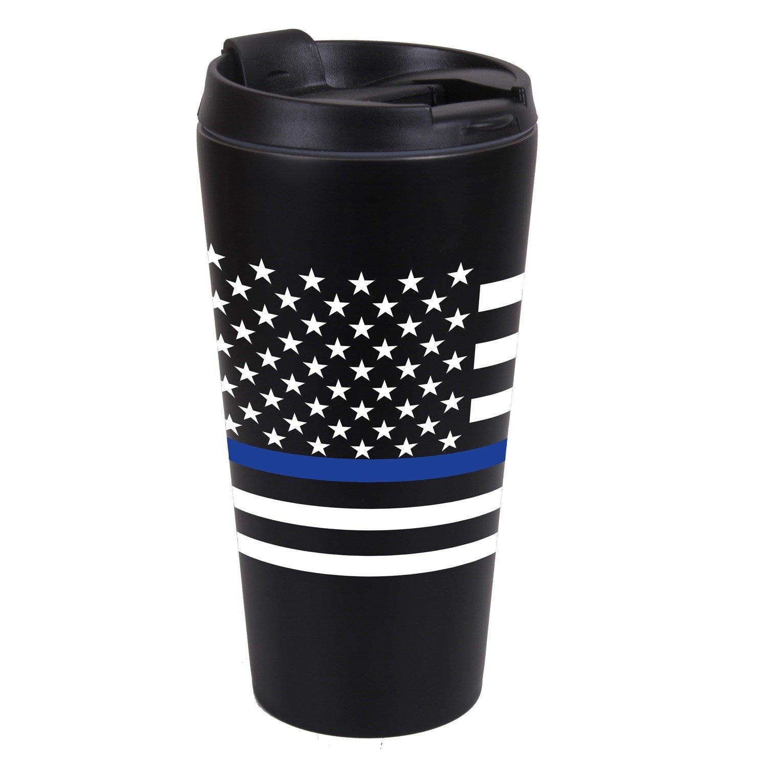 Taza térmica negra con bandera EE. UU. y franja azul, aprox. 500 ml