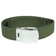 Cinturón US verde de lona con hebilla plateada, largo 130 cm