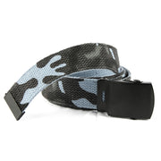 Cinturón US de lona con hebilla negra, reverso liso y camuflaje SKY BLUE CAMO