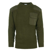 Suéter militar estilo NATO verde, 100% acrílico, con refuerzos en hombros y codos y bolsillo en el pecho