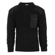 Jersey estilo NATO negro 100% acrílico con hombros y codos reforzados y bolsillo en el pecho