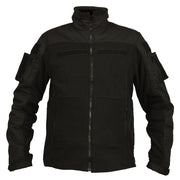 Chaqueta táctica Combat Fleece negra con bolsillos en mangas y paneles velcro para parches