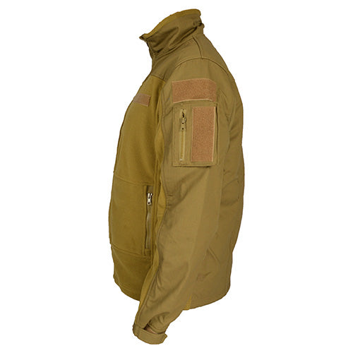 Chaqueta táctica COMBAT FLEECE COYOTE con bolsillos en mangas y paneles velcro