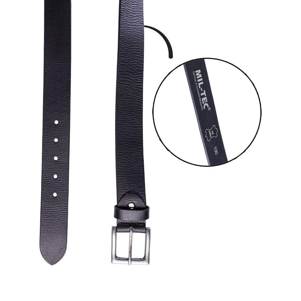 Cinturón NAPPA de piel negro con hebilla metálica y logo MIL-TEC visible