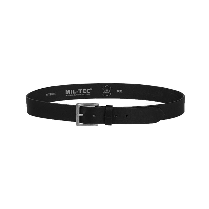 Cinturón NAPPA de piel negro con hebilla metálica y logo MIL-TEC visible