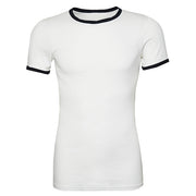 Camiseta ARINE blanca de manga corta con ribete azul, 100% algodón