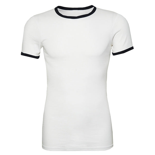 Camiseta ARINE blanca de manga corta con ribete azul, 100% algodón