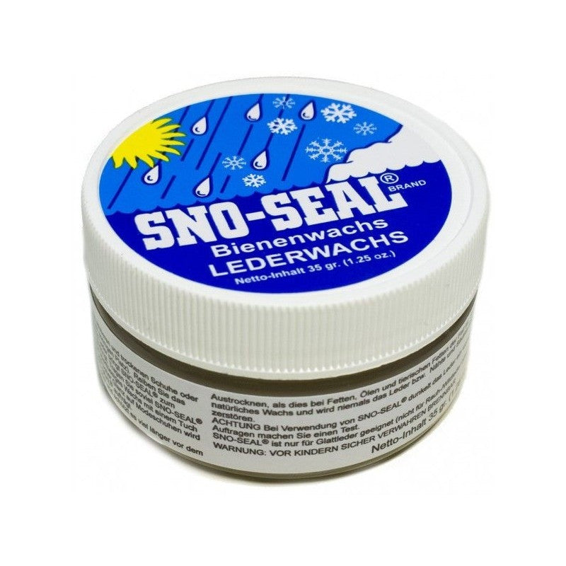 Envase cera de abeja Sno-Seal 35 g para cuero — impermeabilizante y protector