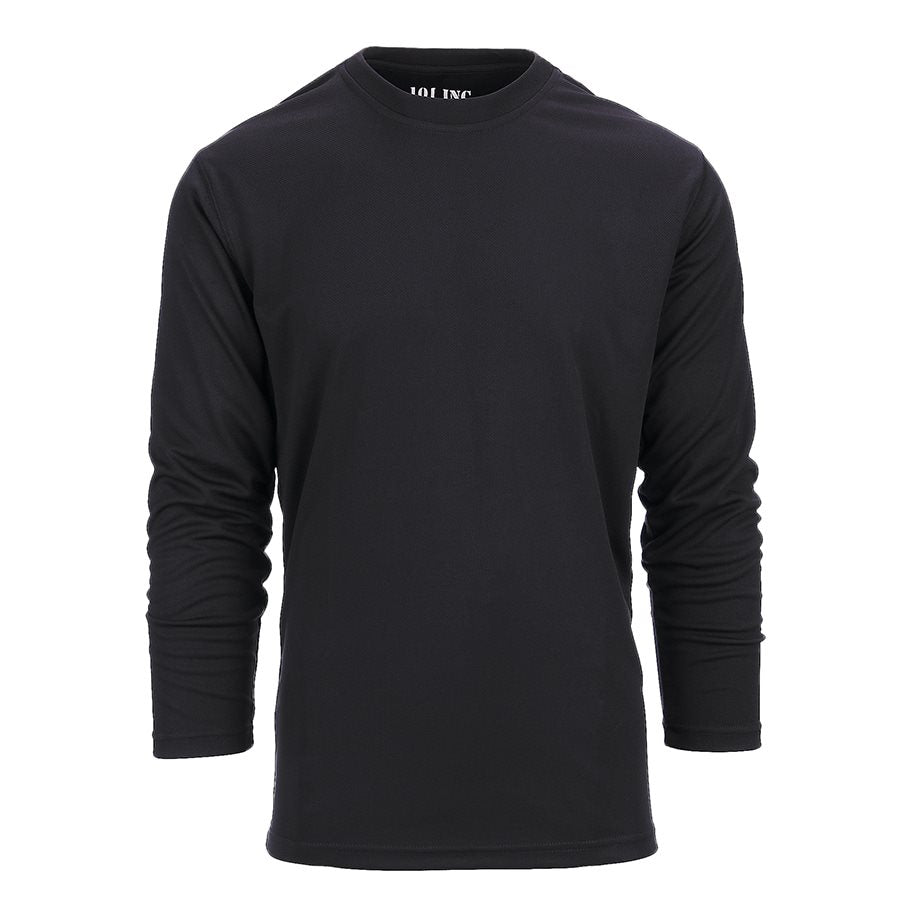 Camiseta funcional Quick Dry negra de manga larga, 100% poliéster