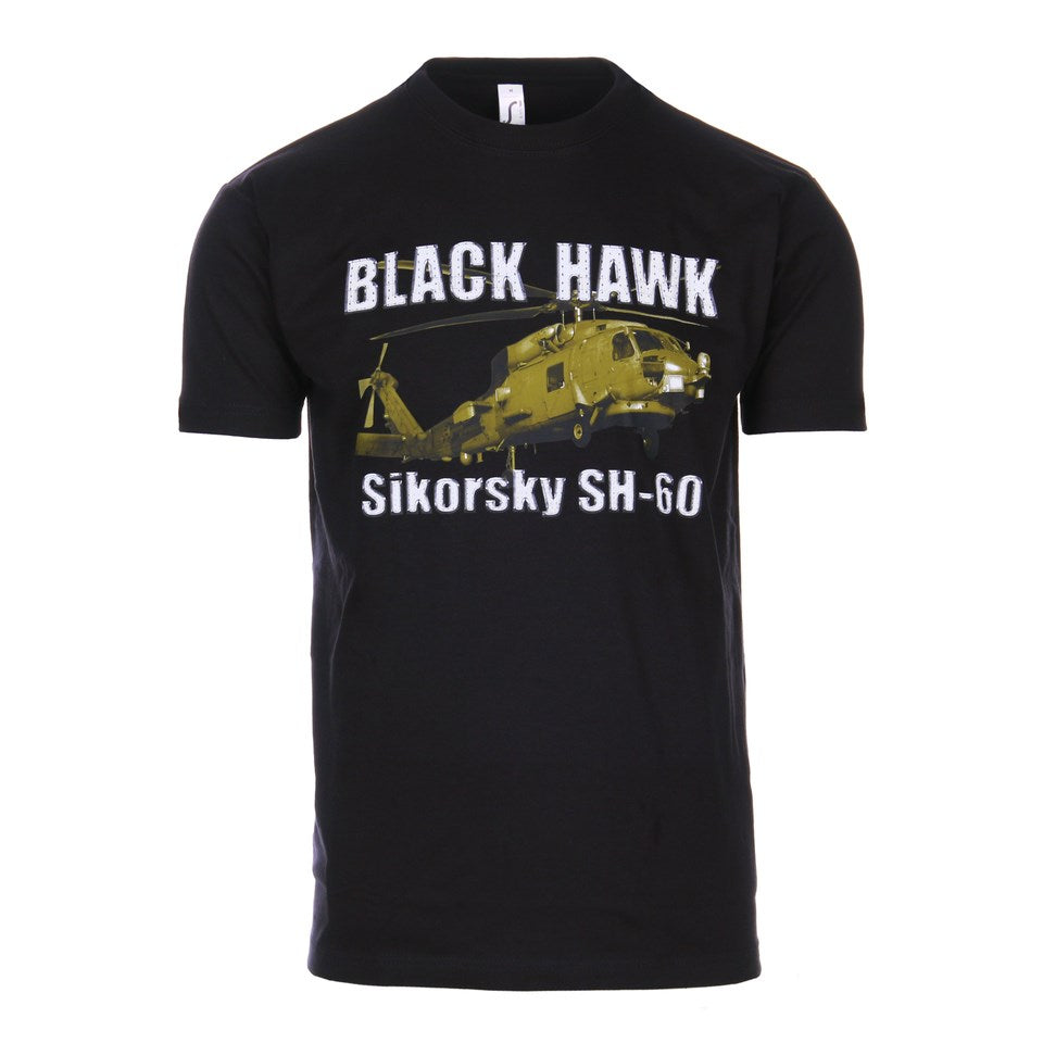 Camiseta negra con estampado del helicóptero BLACK HAWK Sikorsky SH-60