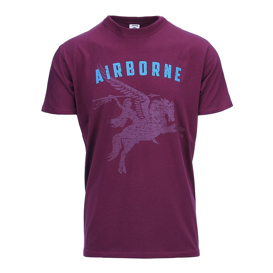Camiseta AIRBORNE PEGASUS manga corta color vino con estampado del Pegasus de la 1.ª División Aerotransportada