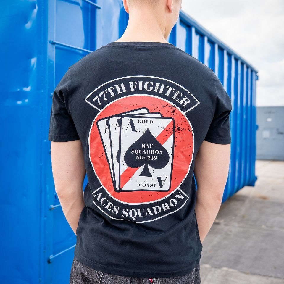 Camiseta negra 77th Aces Fighter Squadron, manga corta, 100% algodón 170 g/m²