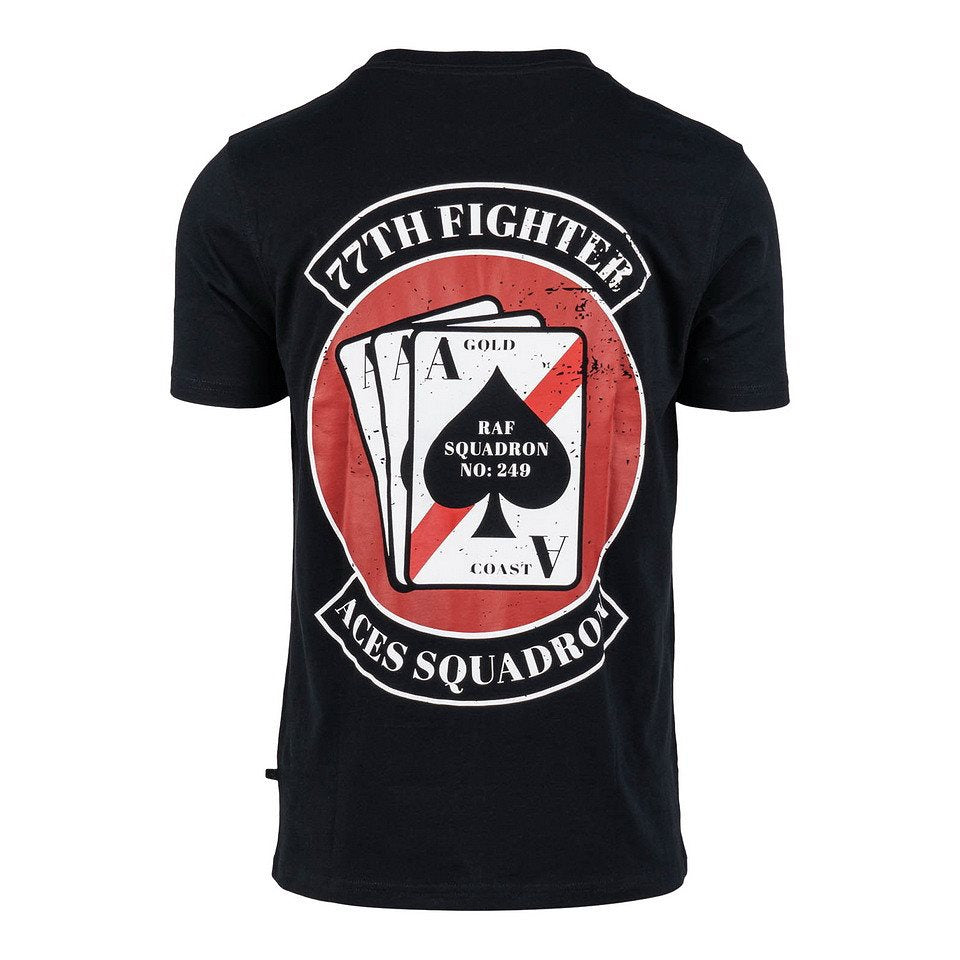 Camiseta negra 77th Aces Fighter Squadron, manga corta, 100% algodón 170 g/m²