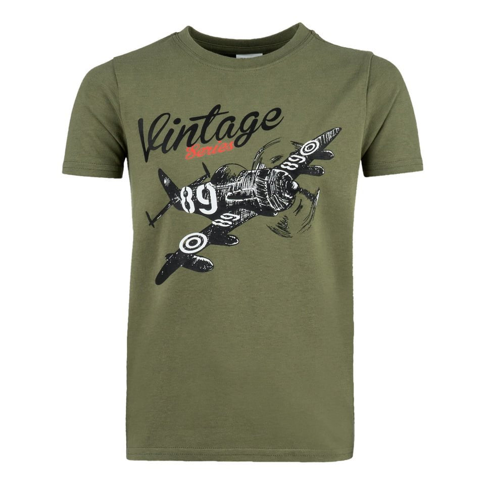 Camiseta infantil AIRCRAFT manga corta con motivo de avión y texto 'VINTAGE SERIES'
