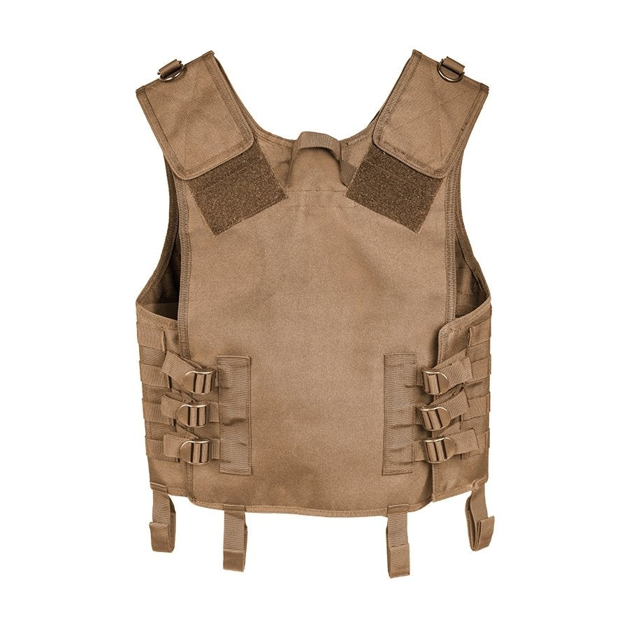 Chaleco táctico CARRIER GEN.II color coyote con cierre central y anclaje MOLLE/PALS