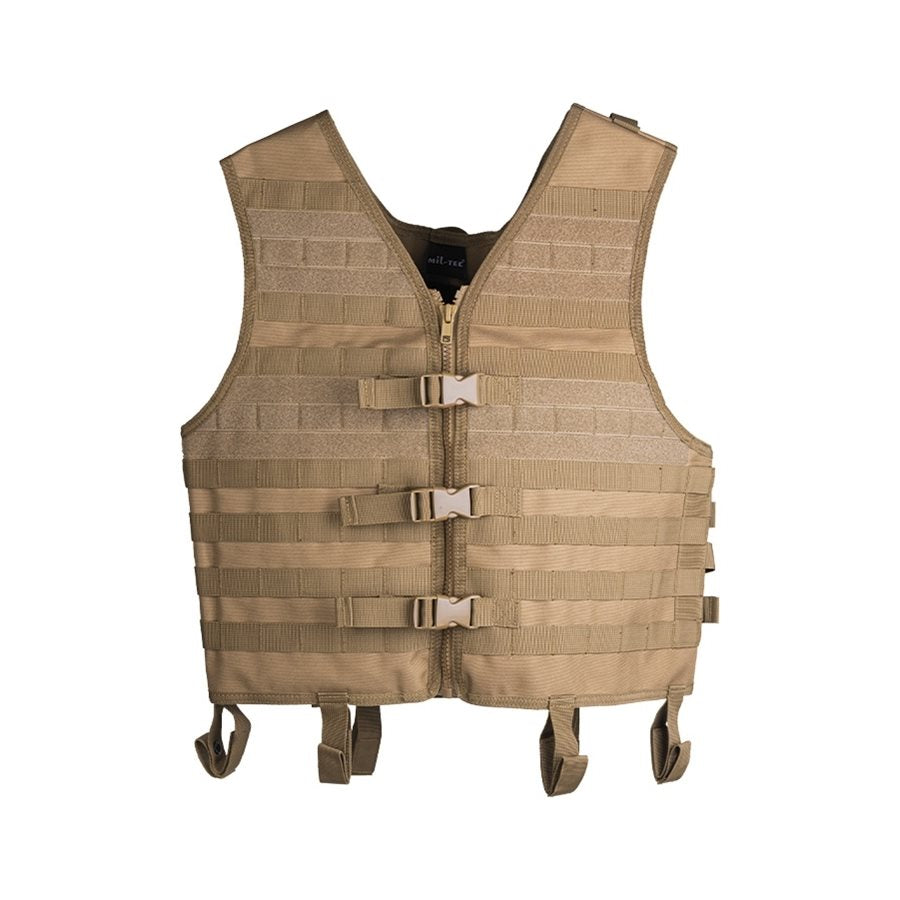 Chaleco táctico CARRIER GEN.II color coyote con cierre central y anclaje MOLLE/PALS