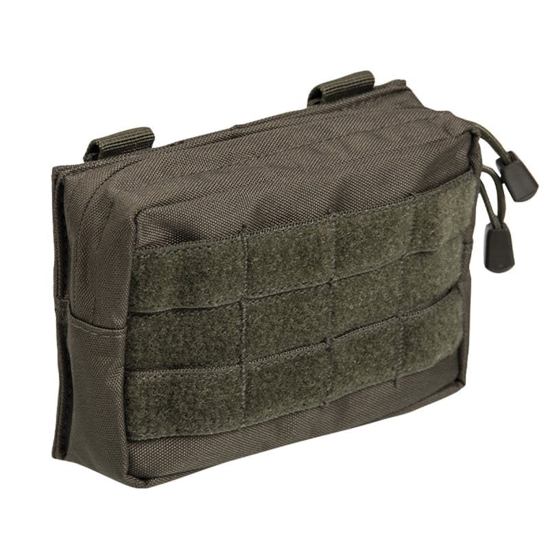 Funda pequeña horizontal MOLLE verde en poliéster Oxford con cremallera doble y velcro frontal