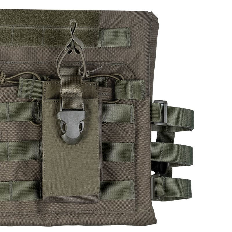 Funda MOLLE abierta para radio verde en poliéster Oxford con laterales elásticos y correa superior con hebilla