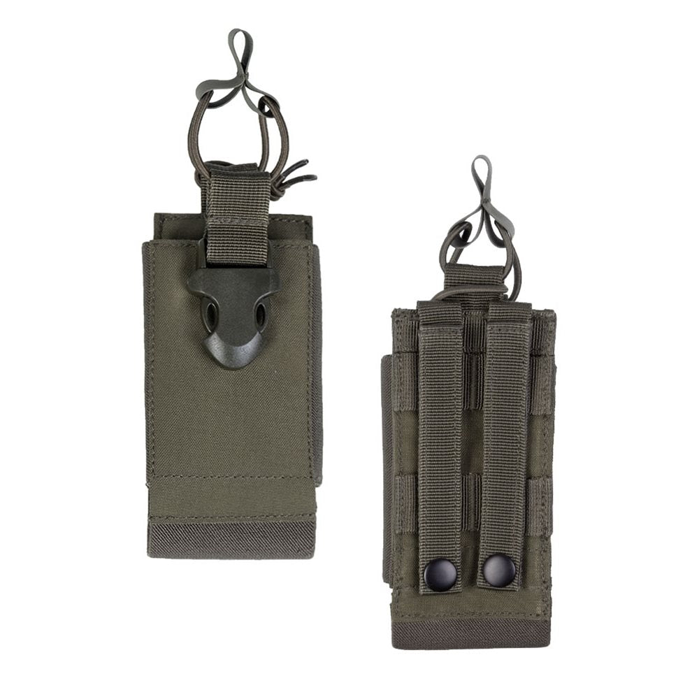 Funda MOLLE abierta para radio verde en poliéster Oxford con laterales elásticos y correa superior con hebilla