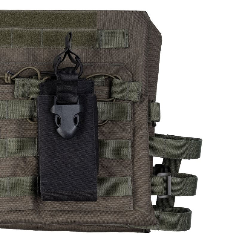 Funda MOLLE abierta para radio verde en poliéster Oxford con laterales elásticos y correa superior con hebilla