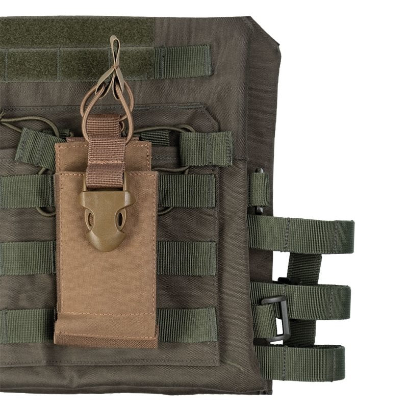 Funda MOLLE abierta para radio verde en poliéster Oxford con laterales elásticos y correa superior con hebilla
