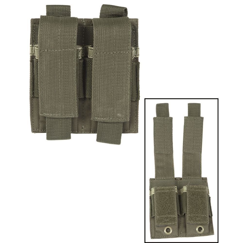 Funda verde para 2 cargadores de pistola, doble compartimento con cierre de velcro