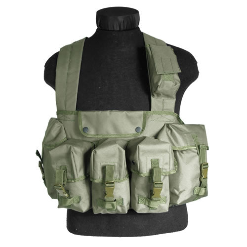 Chaleco táctico CHEST RIG 6 bolsillos verde vista frontal