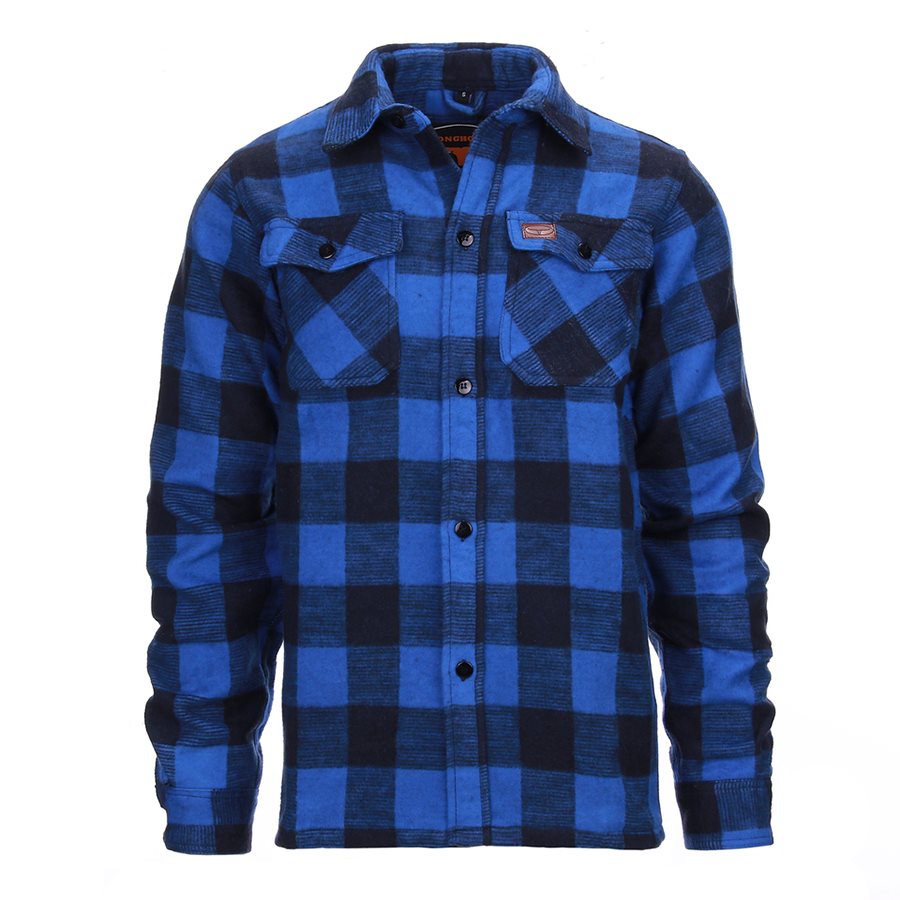 Camisa de franela leñador azul-negra, cuadros, 100% algodon, manga larga