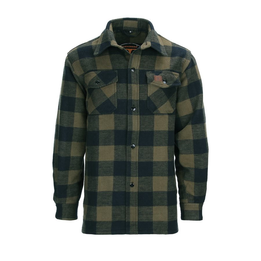 Camisa de franela estilo leñador negro-oliva, estampado a cuadros, 100% algodon