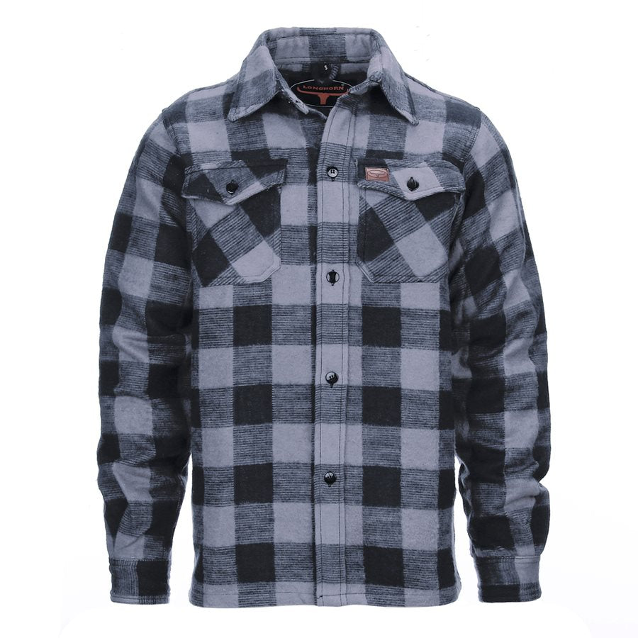 Camisa de franela estilo leñador gris y negro, 100% algodón, manga larga