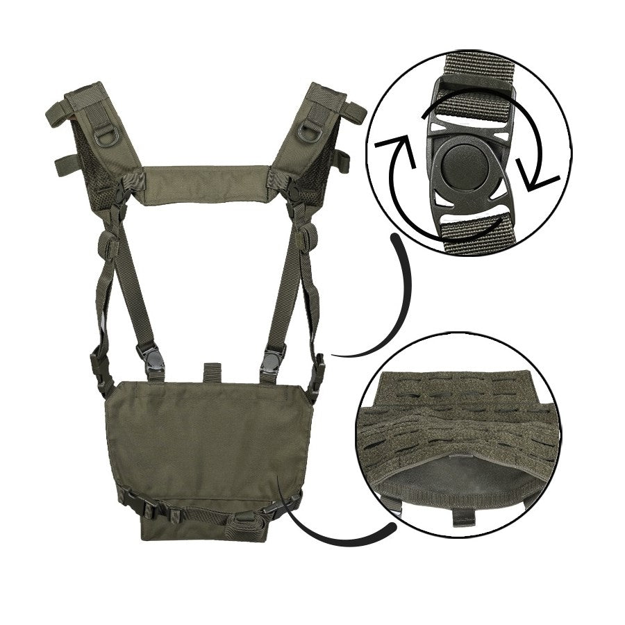 Chaleco táctico ligero chest rig verde con panel para láser