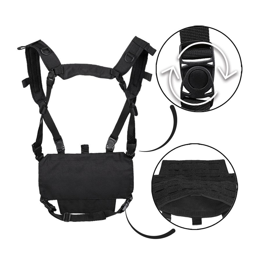 Chaleco táctico ligero Chest Rig negro con panel para láser