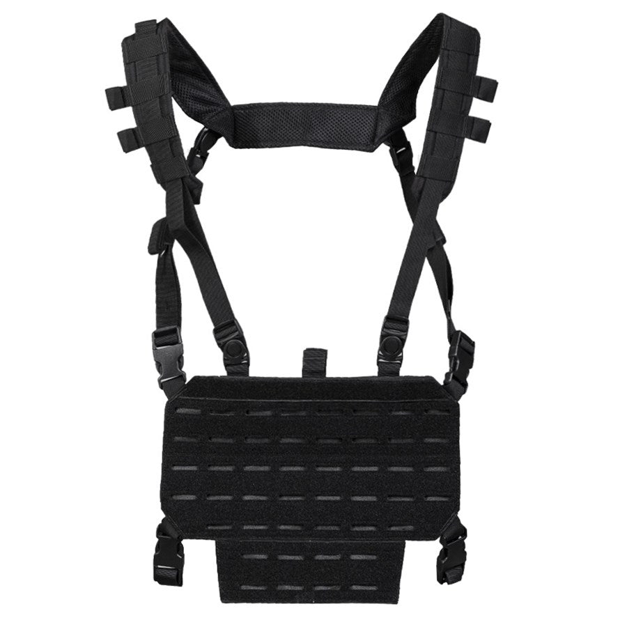 Chaleco táctico ligero Chest Rig negro con panel para láser