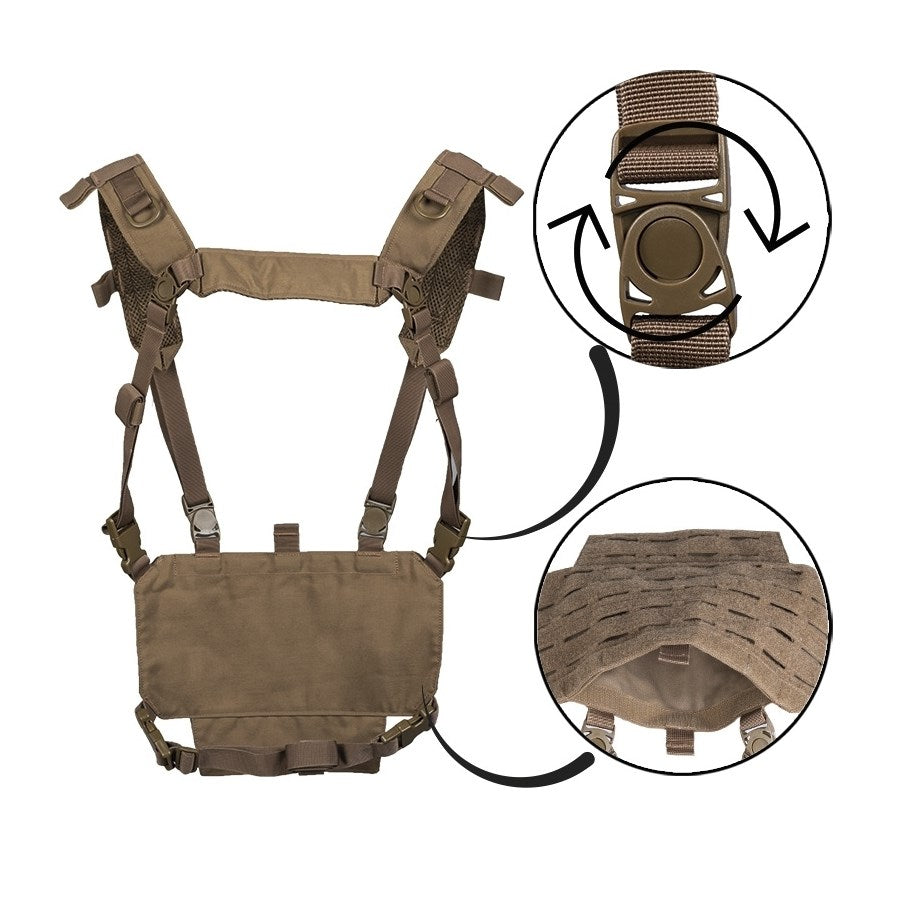Chaleco táctico ligero CHEST RIG con panel LASER en color Dark Coyote