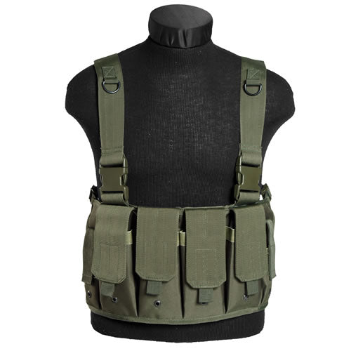 Imagen de Chest Rig táctico MAG en verde, cuatro fundas para fusiles y dos para pistolas, 520 g, 100% poliéster