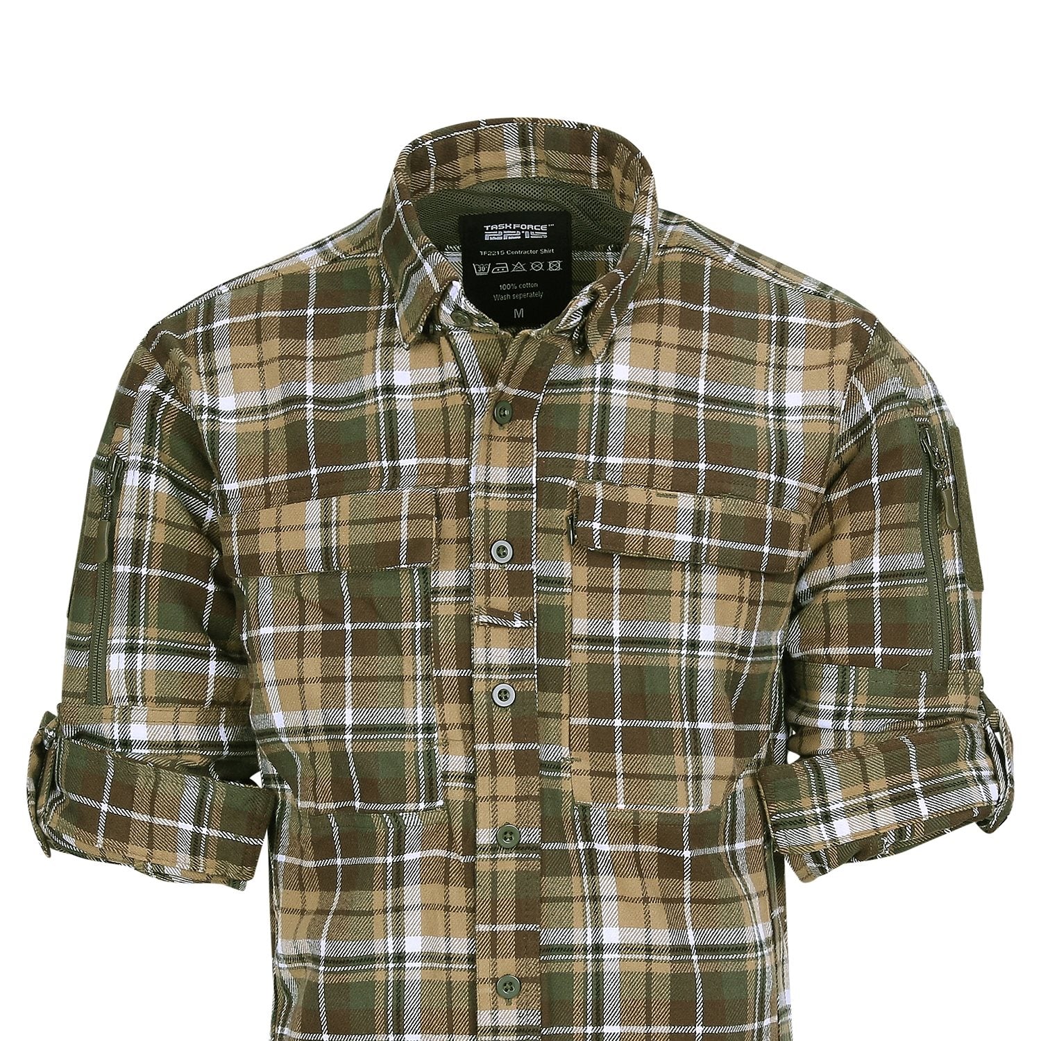 Camisa de franela CONTRACTOR TF2215, 6 bolsillos y paneles de velcro