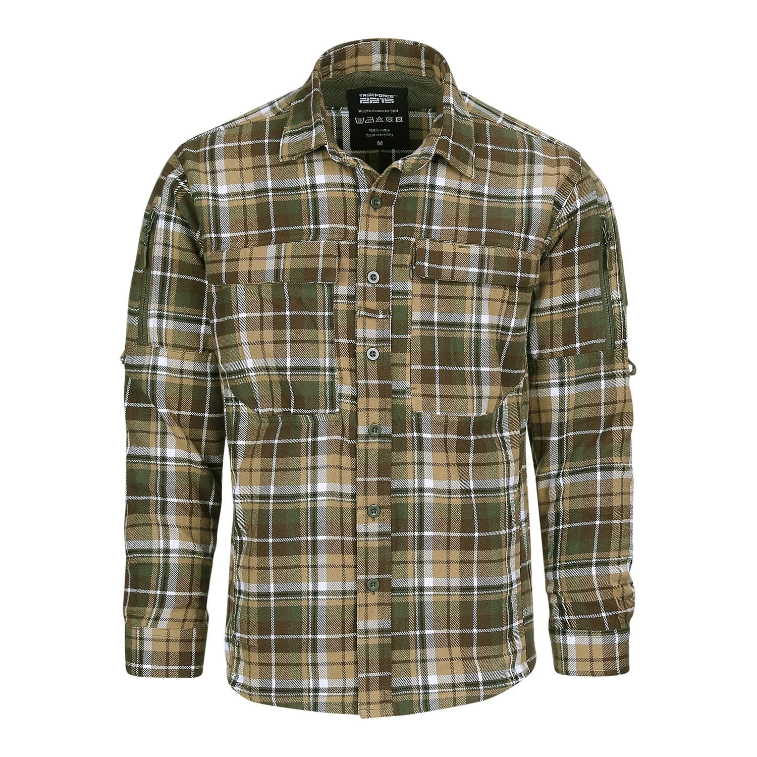 Camisa de franela CONTRACTOR TF2215, 6 bolsillos y paneles de velcro
